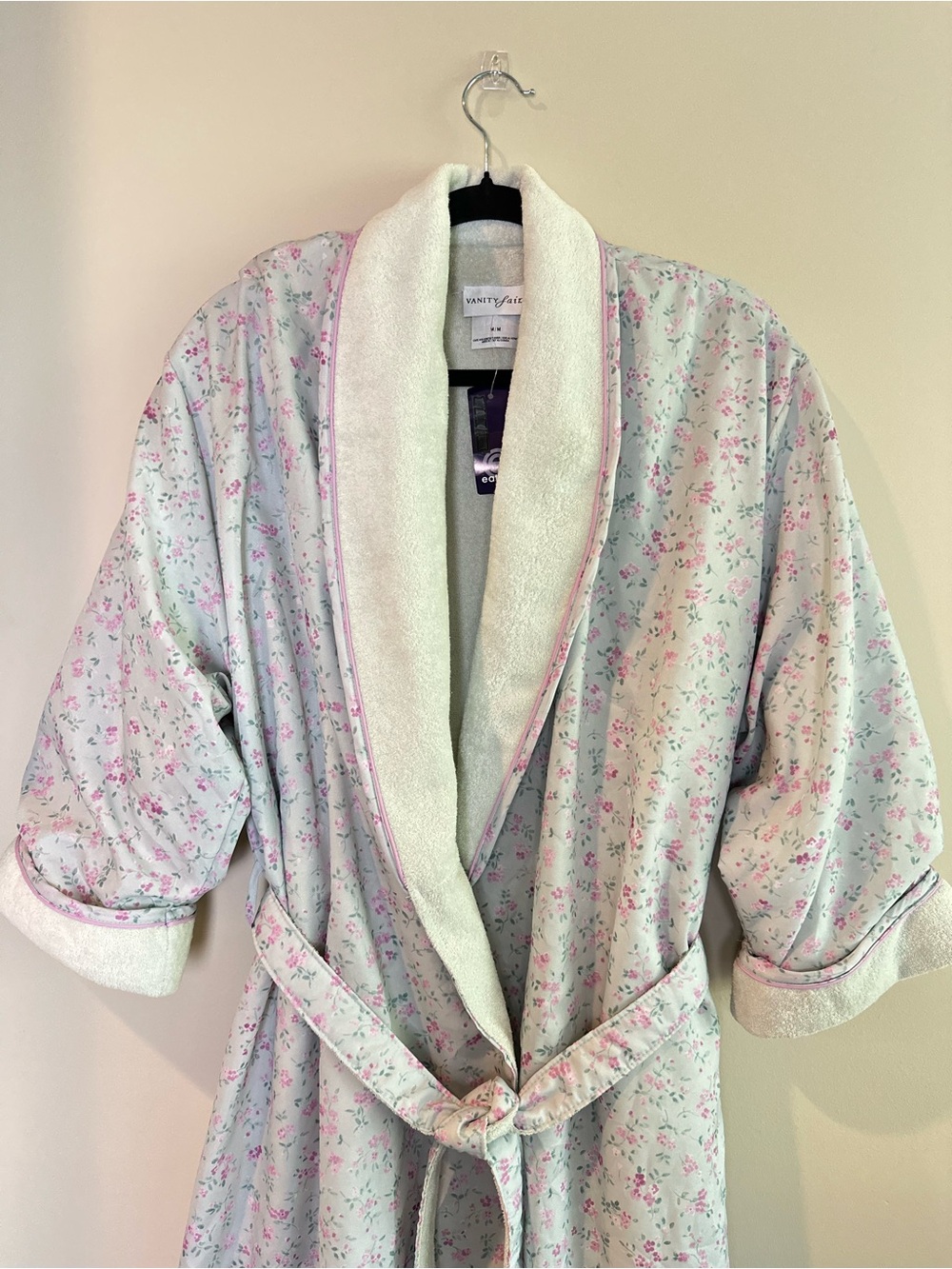 VTG Vanity Fair Deadstock Grandma Floral Fleece Wrap Robe Quilted Housecoat M